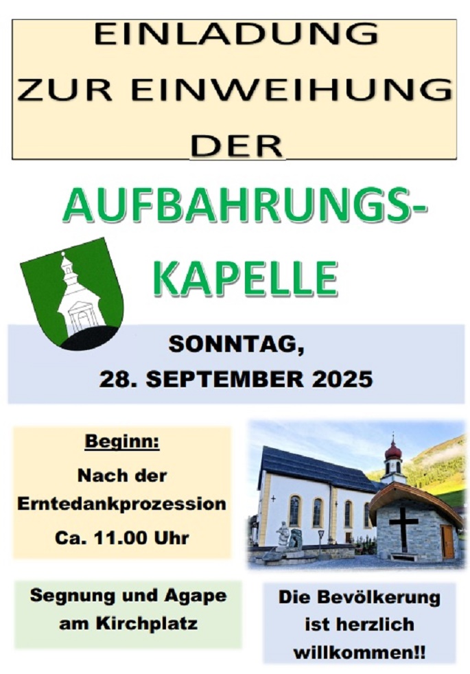 Einladung zur Einweihung der Aufbahrungskapelle in Schmirn